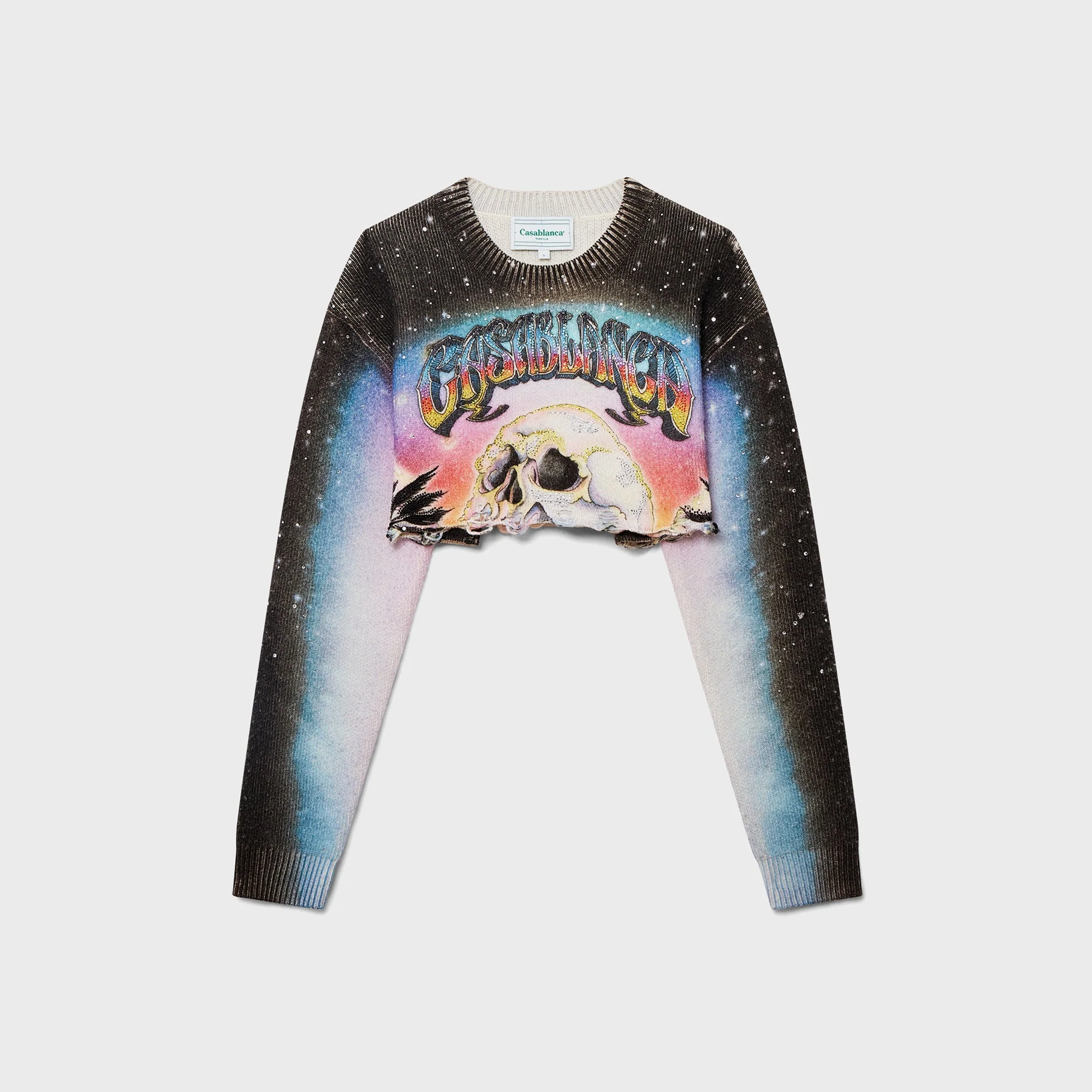 Printed Embellished Cropped Sweatshirt