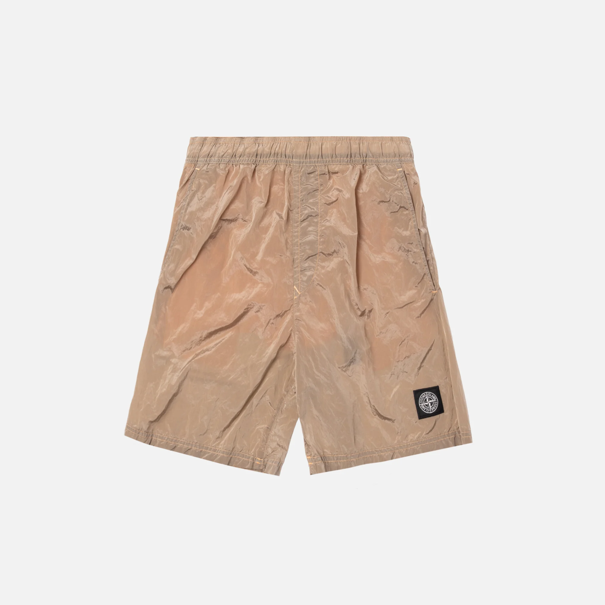 Nylon Metal Mid Length Garment Dyed Logo Swim Short