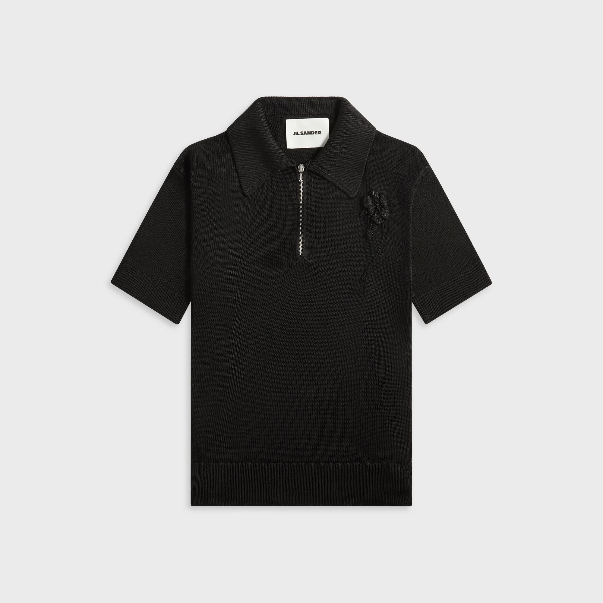 Knitted Polo Shirt With Crochet Flower