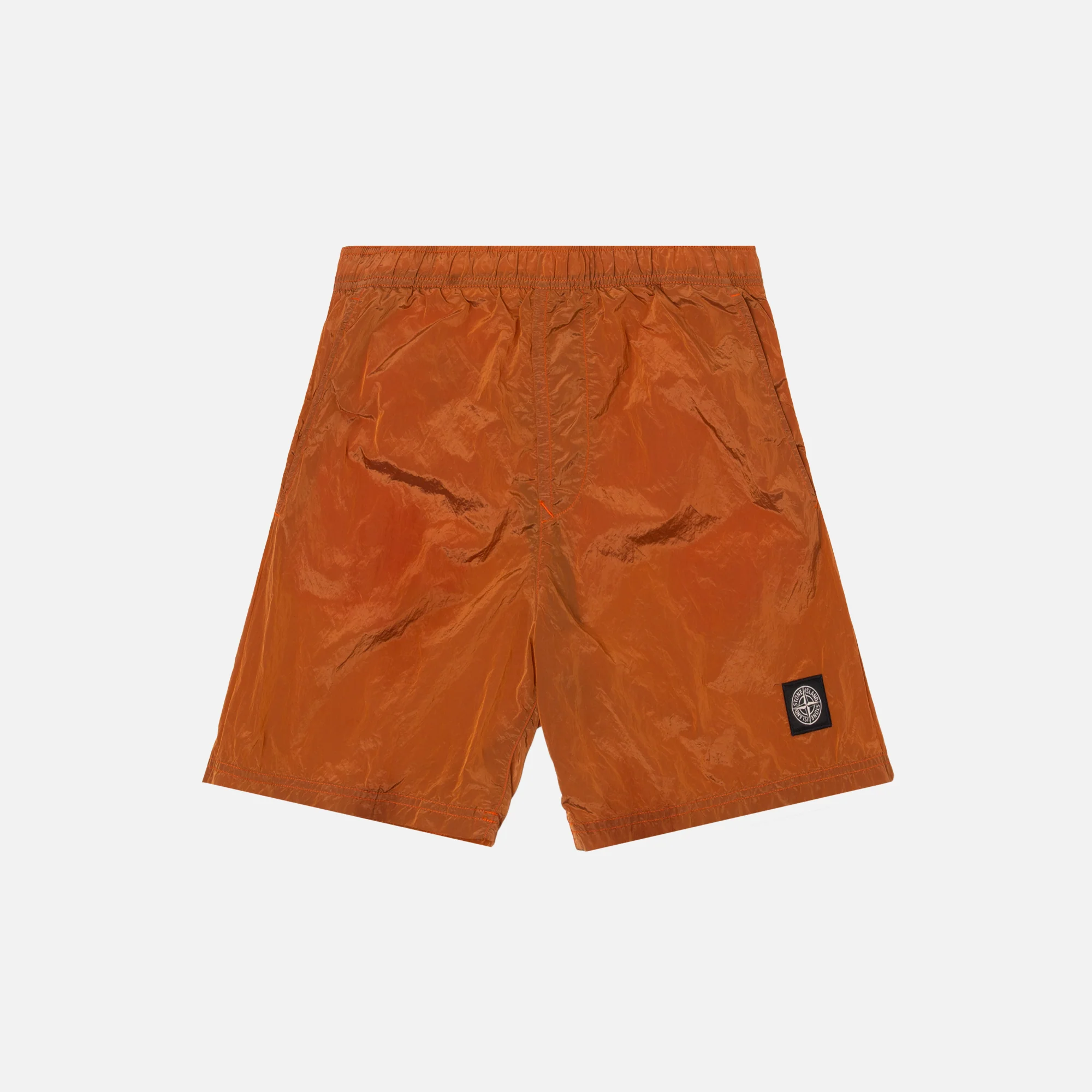 Nylon Metal Mid Length Garment Dyed Logo Swim Shorts