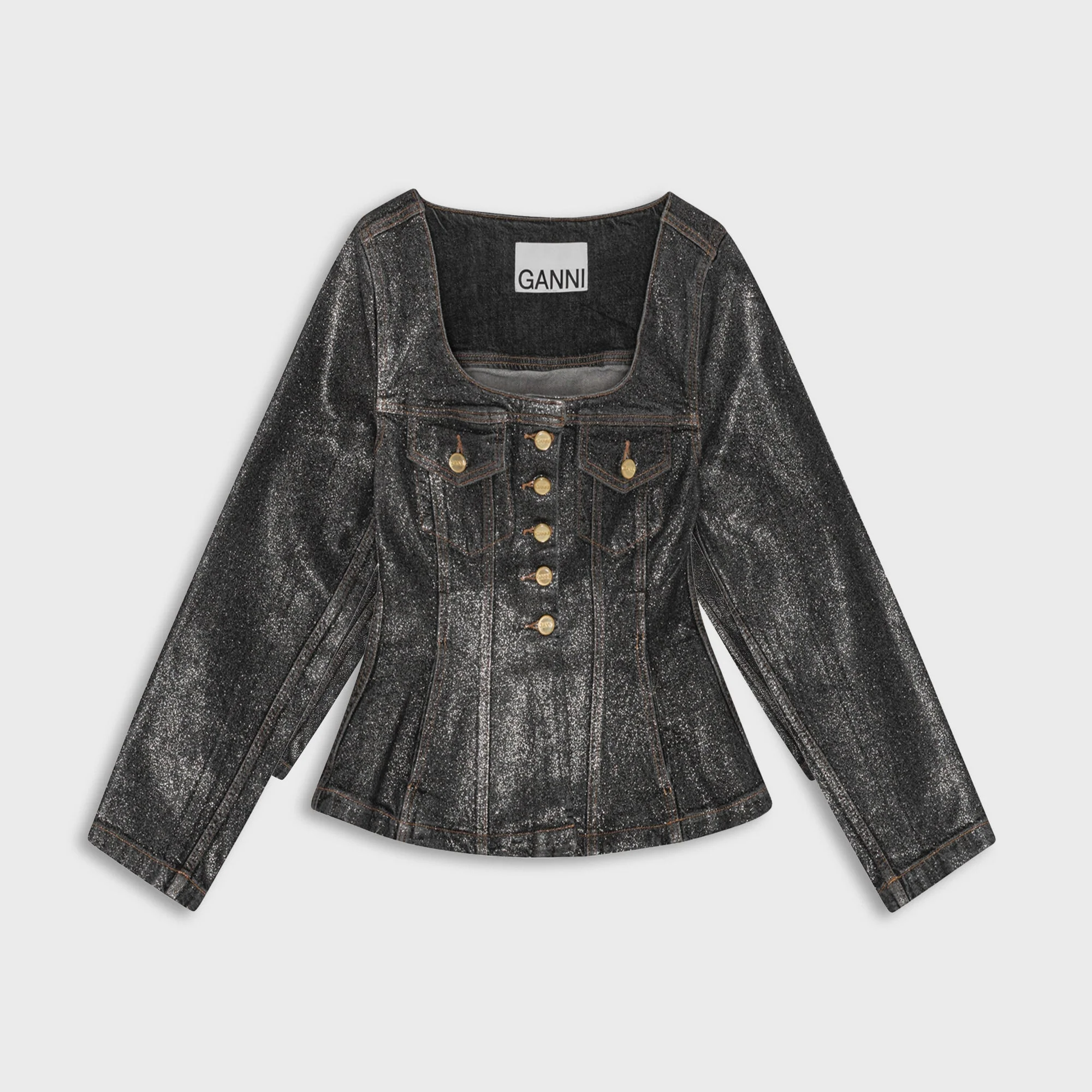 Shimmery Foil Denim Fitted Blazer