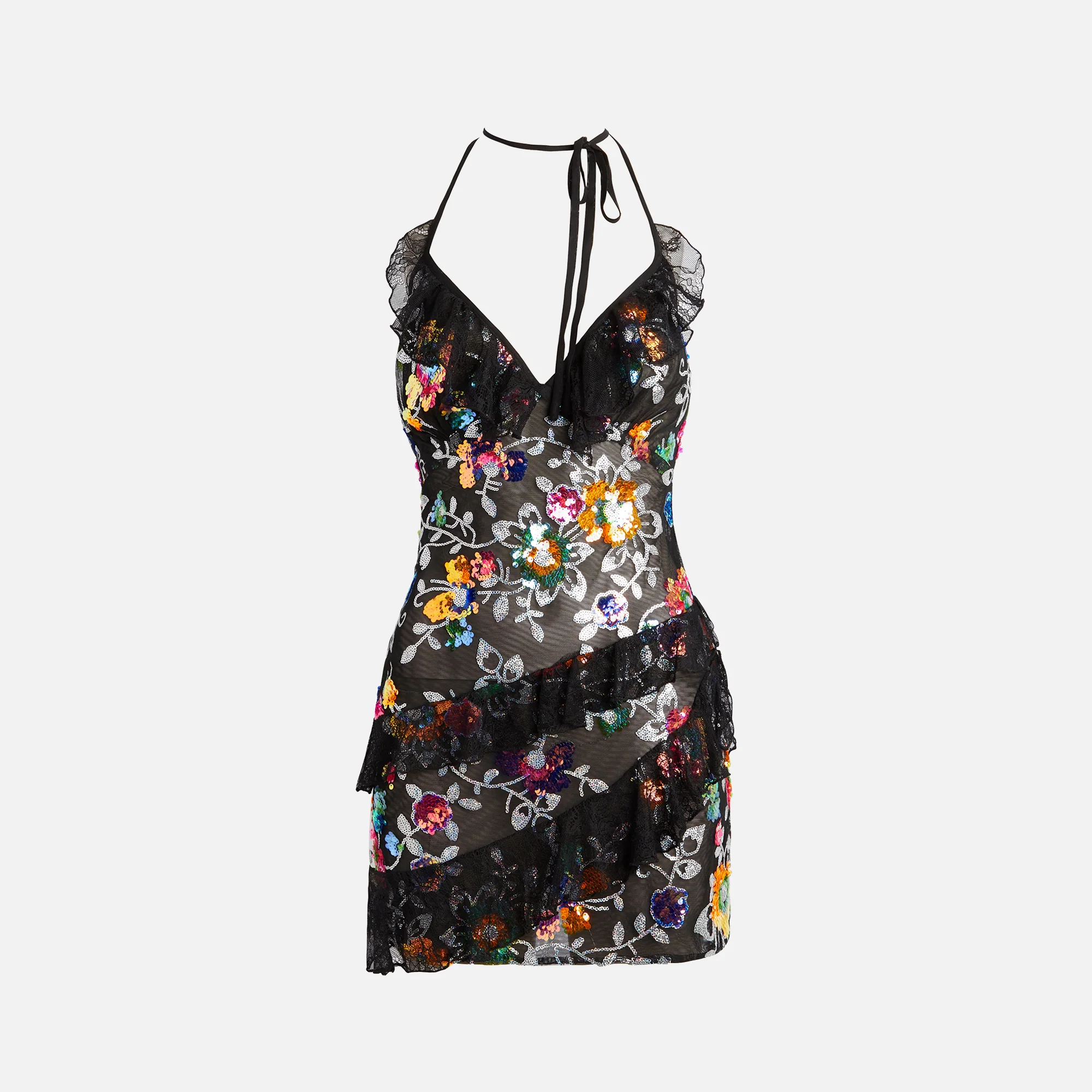 Floral Sequin Ruffle Mini