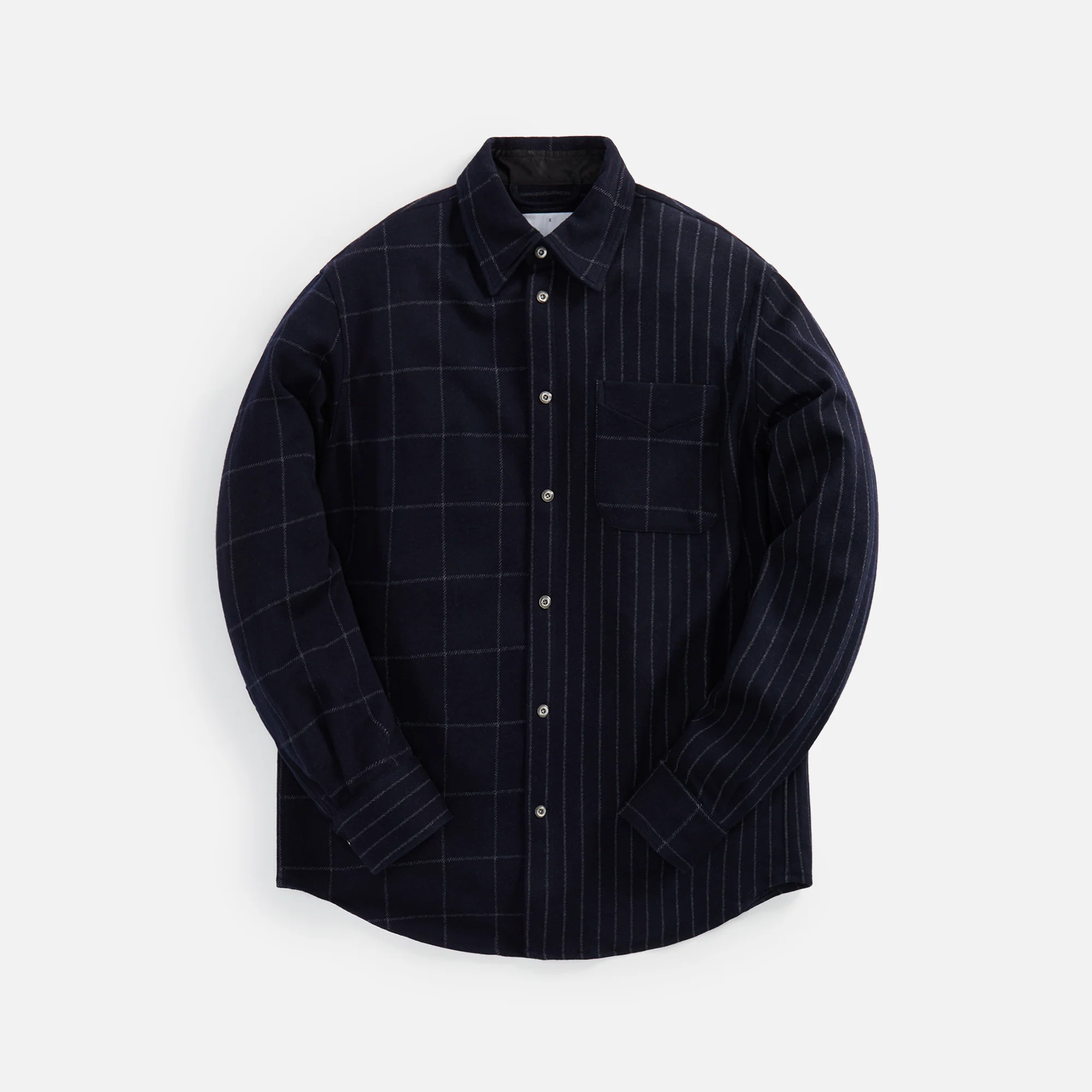 Knit Button Down Check Stripe Combo Shirt