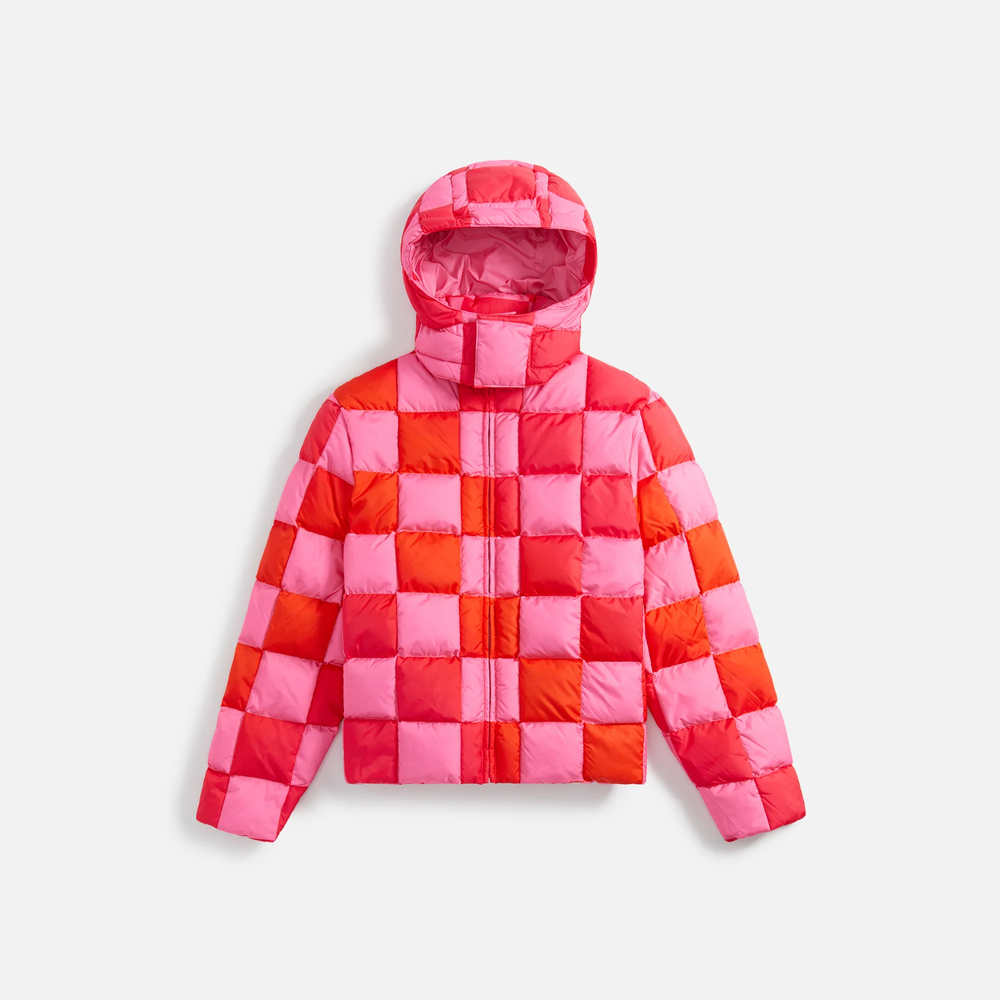 Gradient Checked Hooded Puffer Jacket