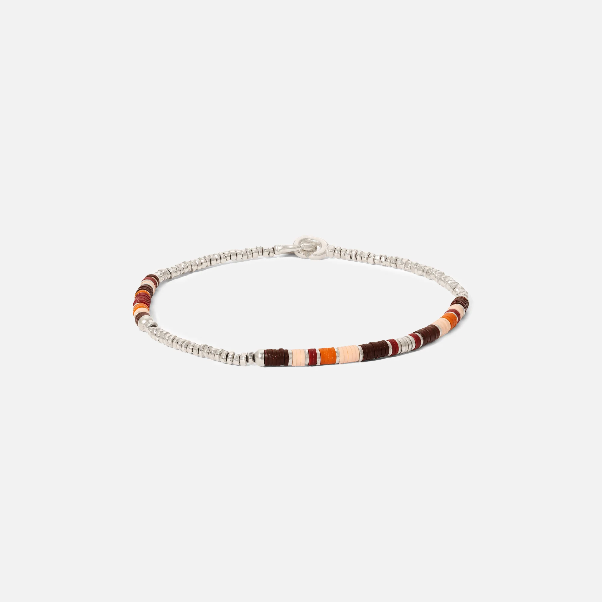 Shine #4 Bracelet in Brown Pattern Beads with Sterling Silver Beads