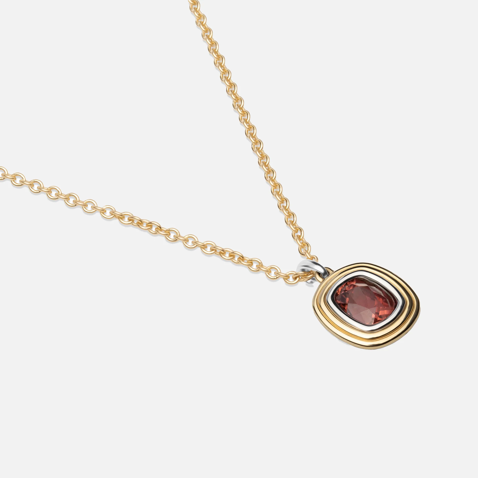 Equinox Large Charm Necklace in 18K Yellow Gold and Platinum with Garnet