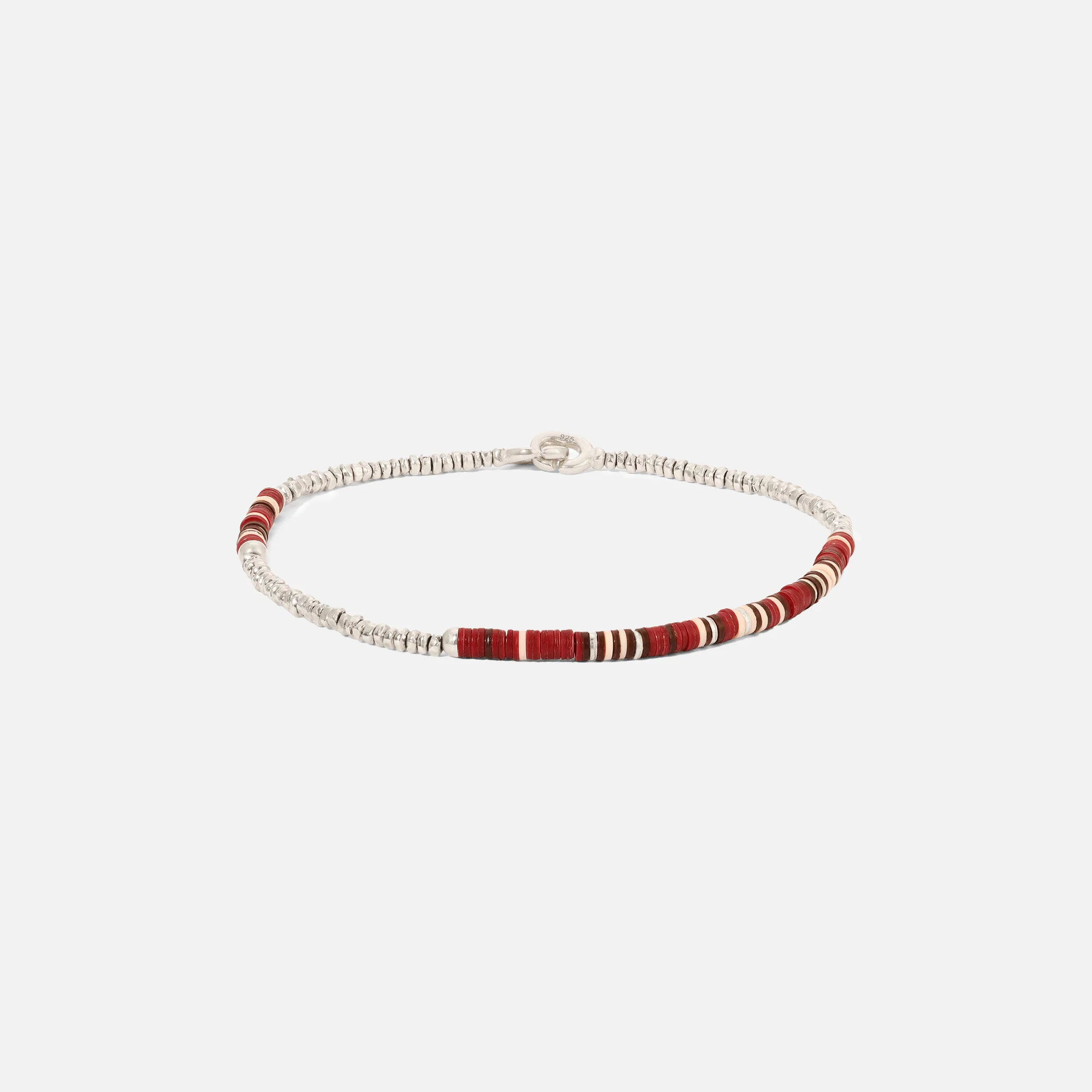 Shine #3 Bracelet in Wine Pattern Beads with Sterling Silver Beads