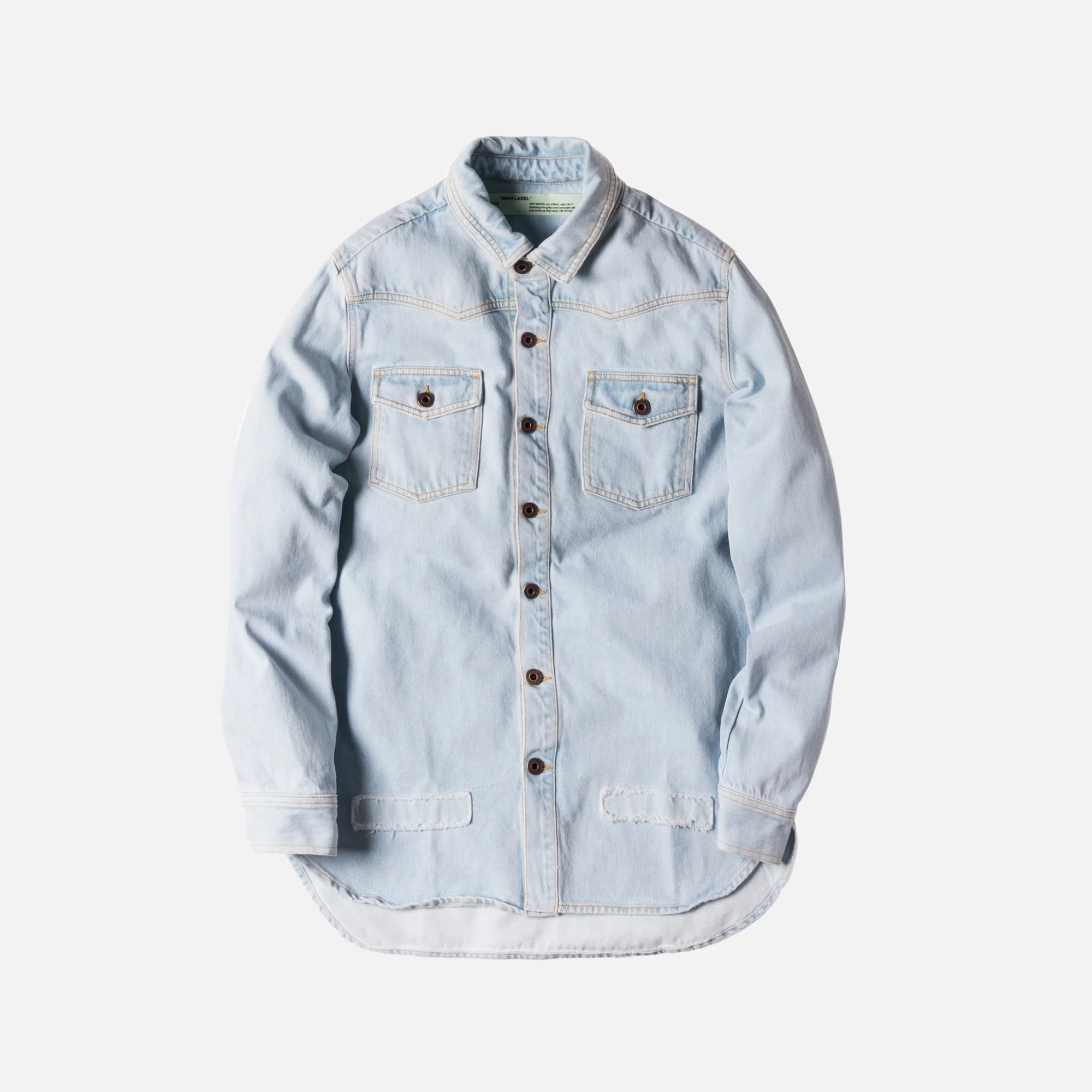 Diagonal Raw Cut Denim Button-Up