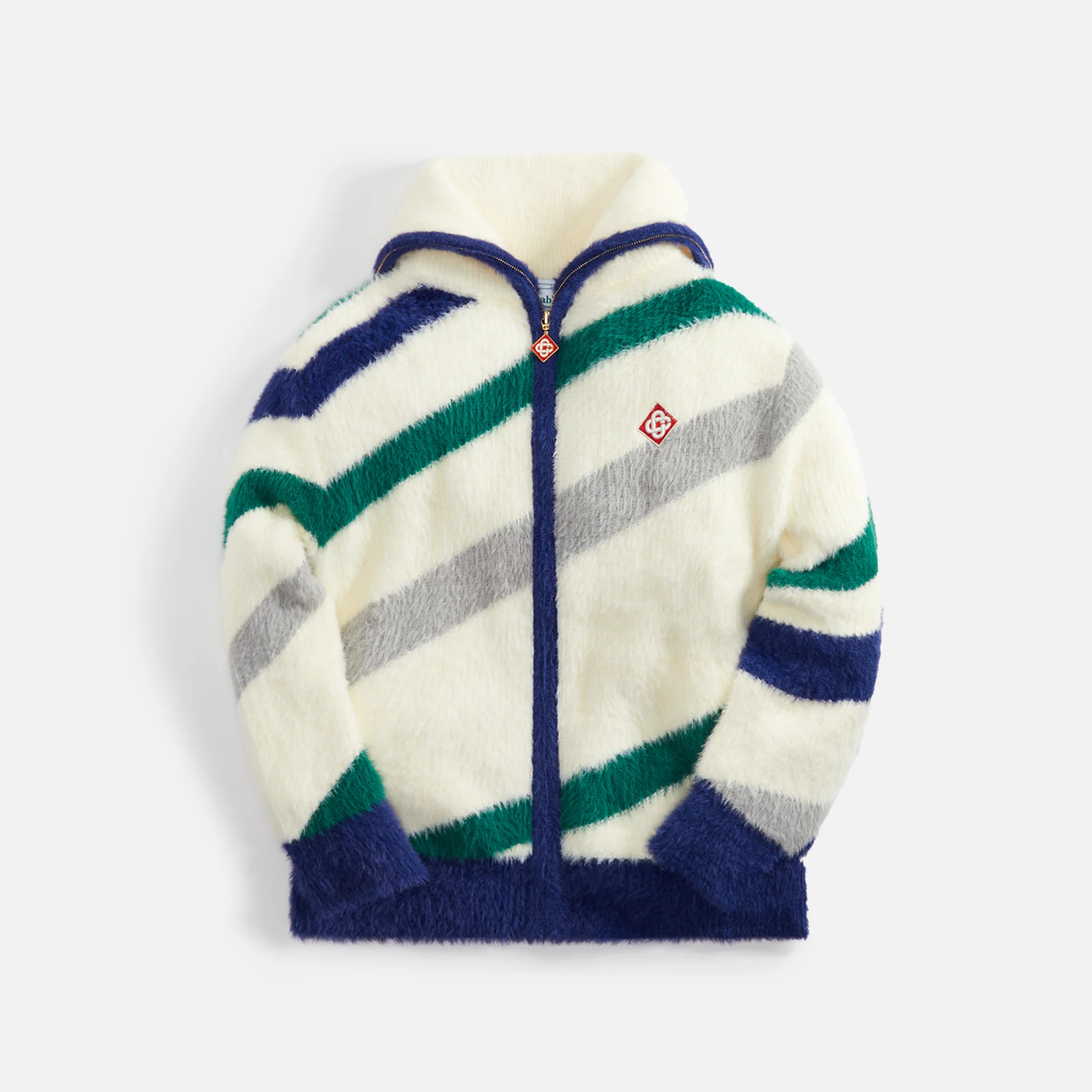 Furry Striped Zip Up Jumper