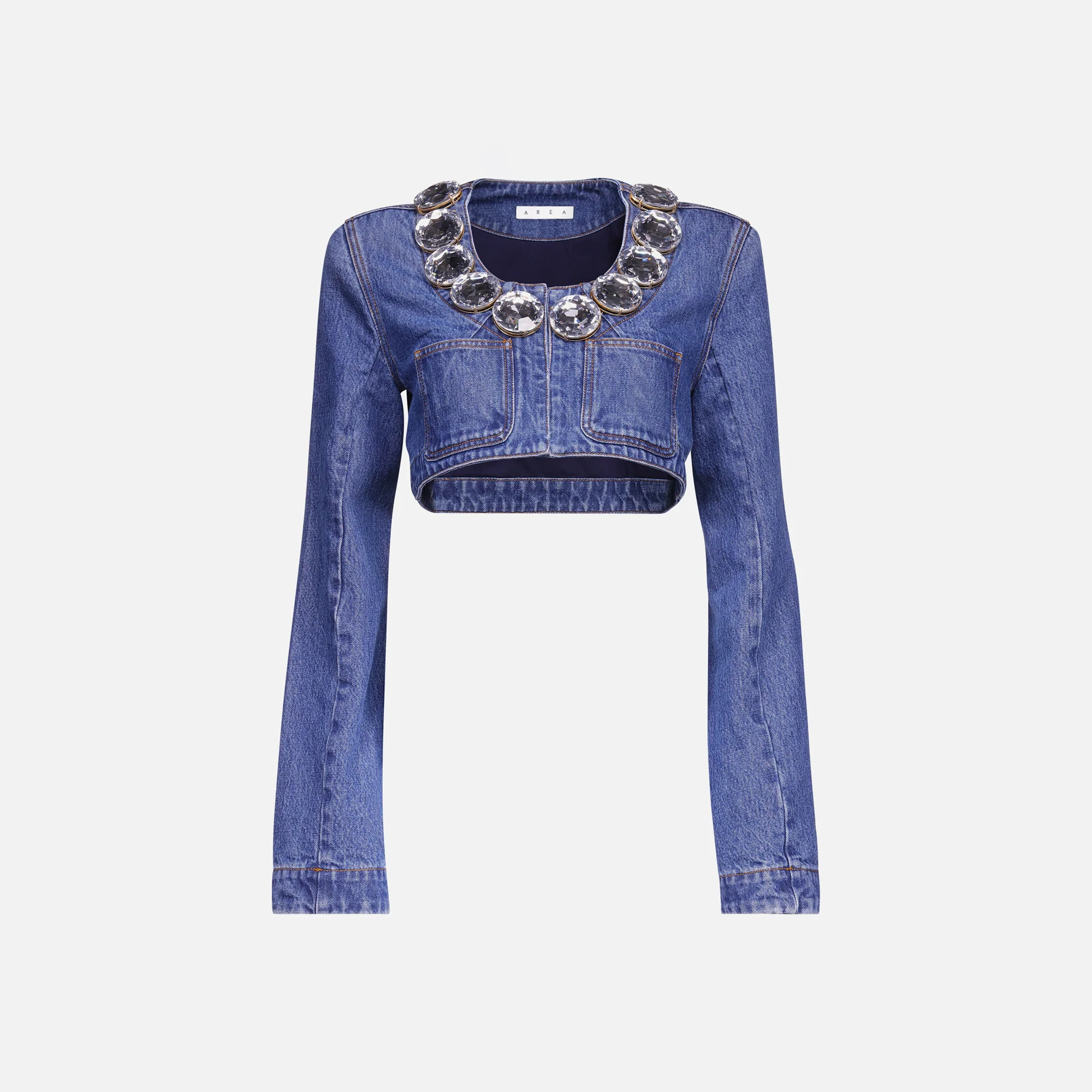 Jumbo Crystal Denim Cropped Blazer