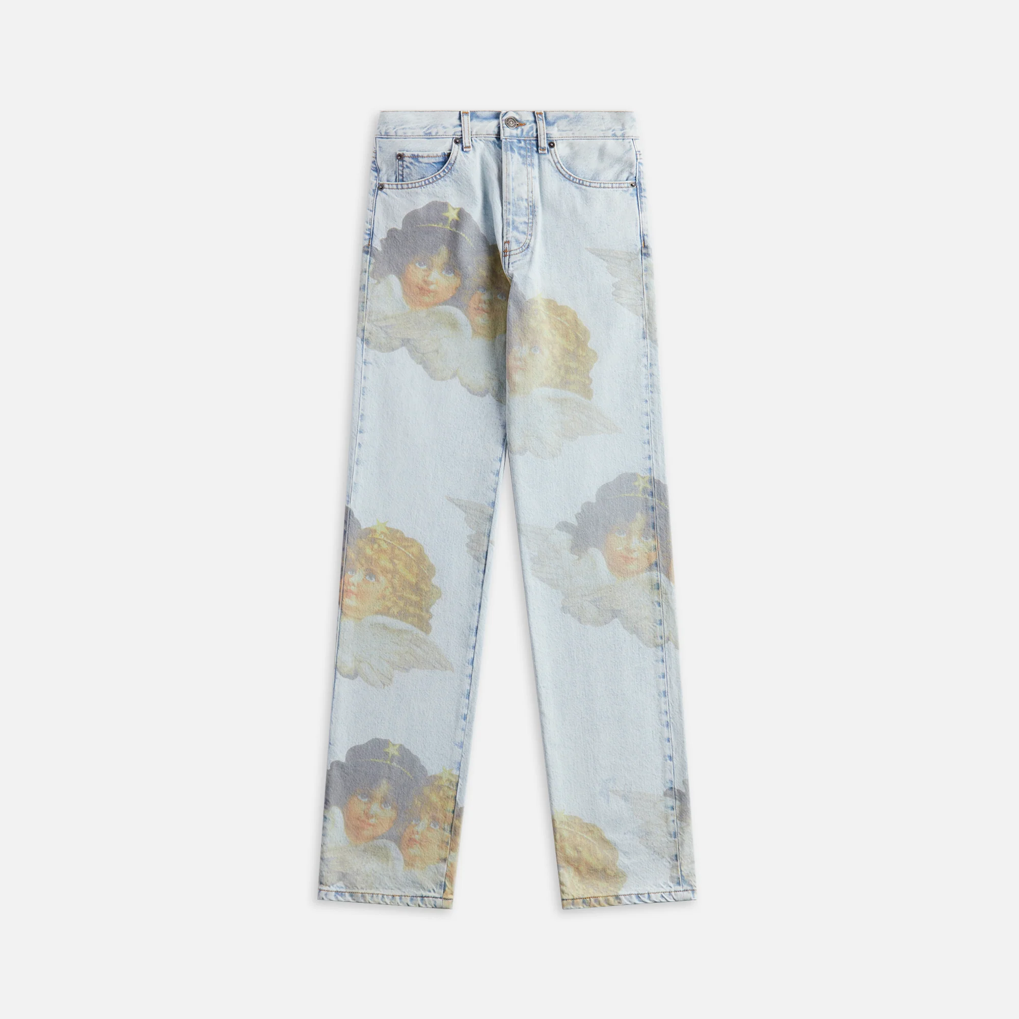 Angel Print Mid Blue Straight Fit Jeans