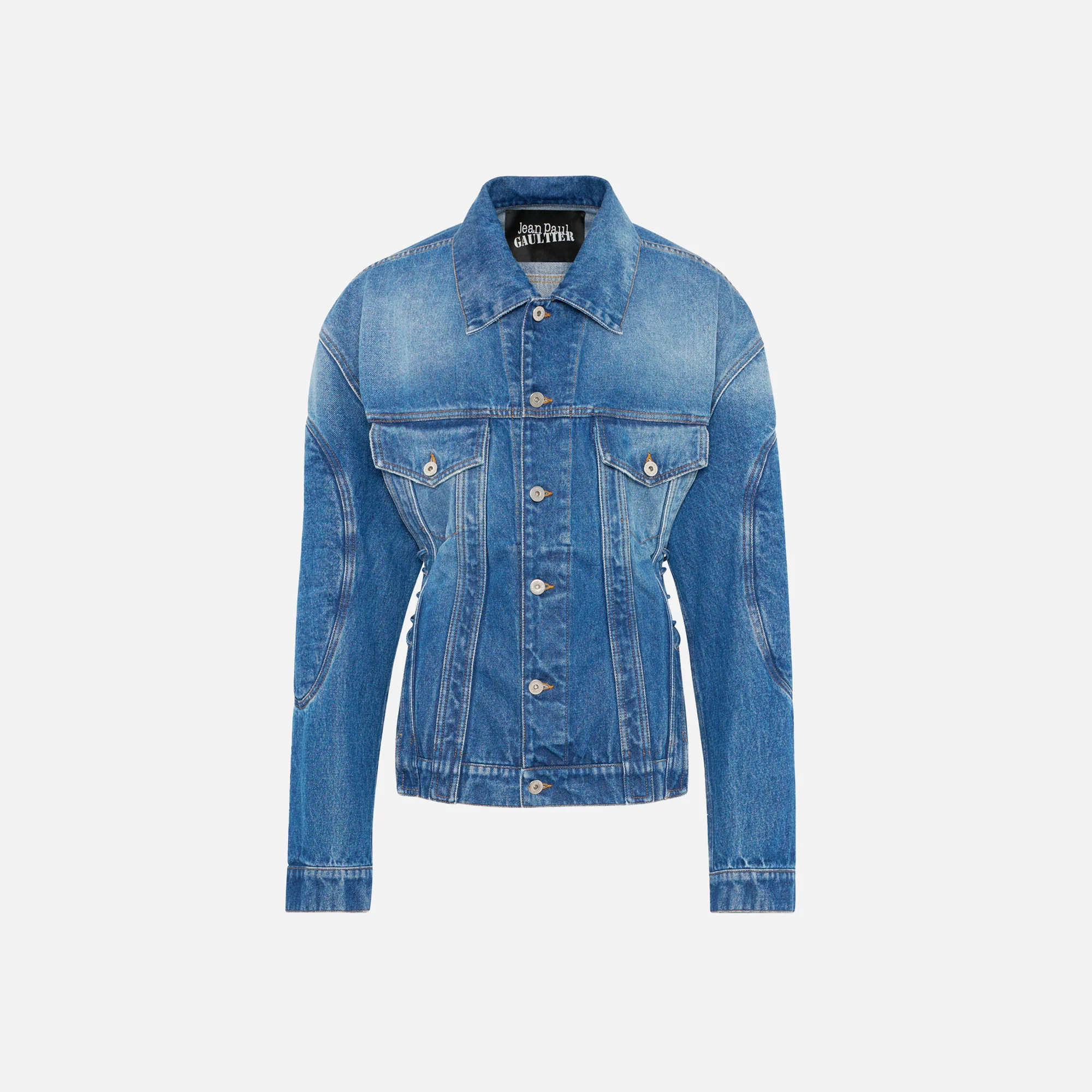 Denim Jacket With Lacing And Elbow Bonding