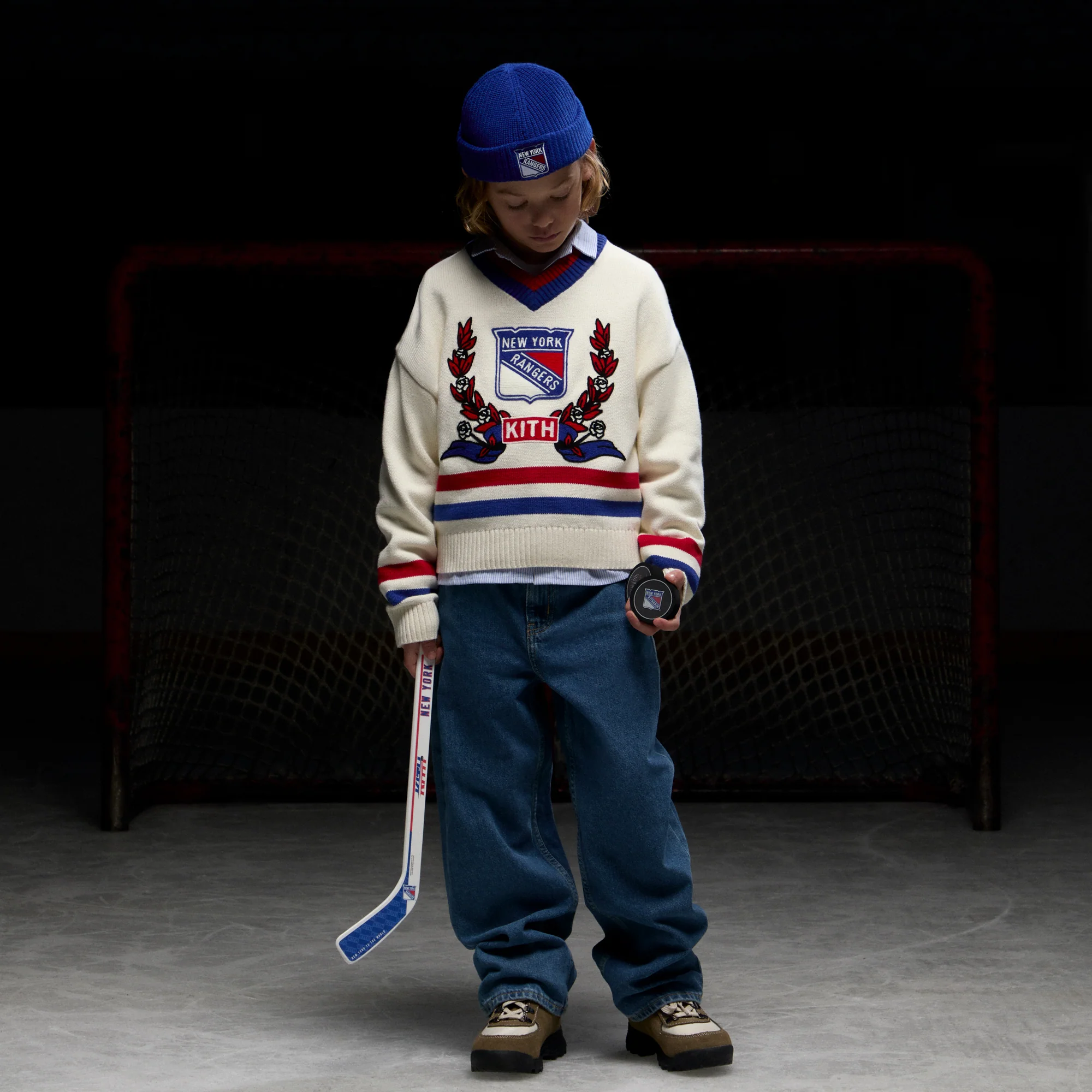 Kith Kids for the New York Rangers V-Neck Lewis Sweater