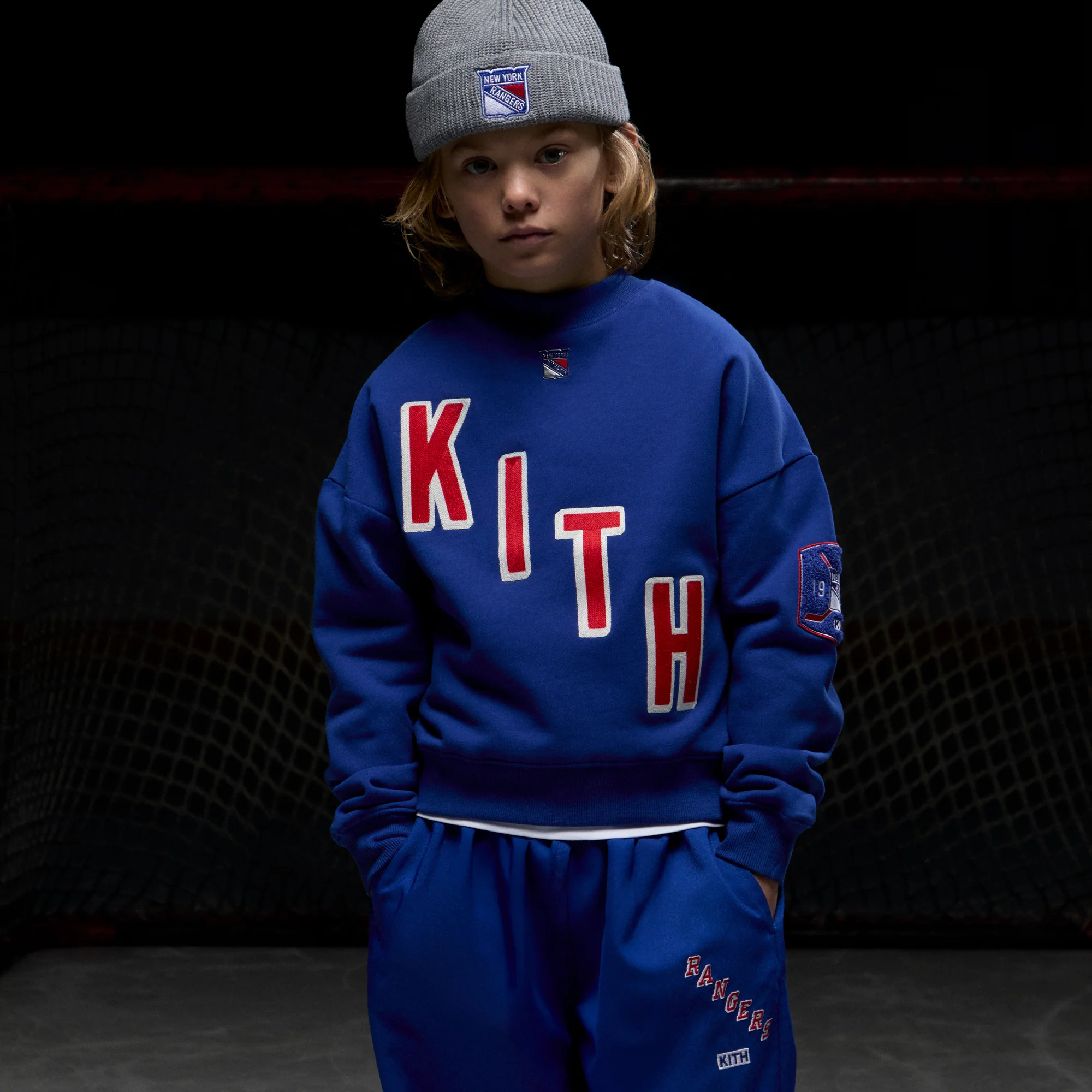 Kith Kids for the New York Rangers Skewed Nelson Crewneck